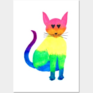 Rainbow Watercolor Cat Posters and Art